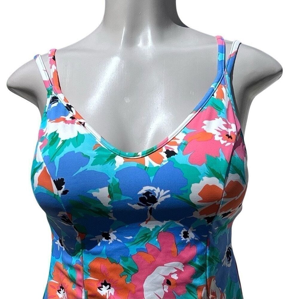 Vtg Miraclesuit Swim Tankini Top Size 8 Multicolor Pastel Floral Double Strap - Picture 3 of 15